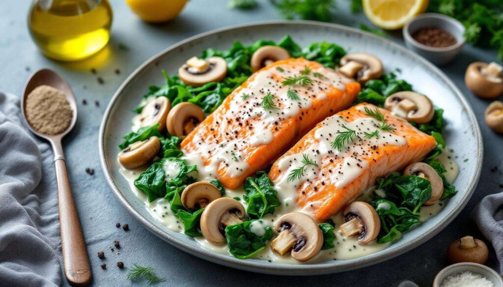 Saumon crémeux aux épinards et champignons : une recette simple et rapide pour une cuisine saine